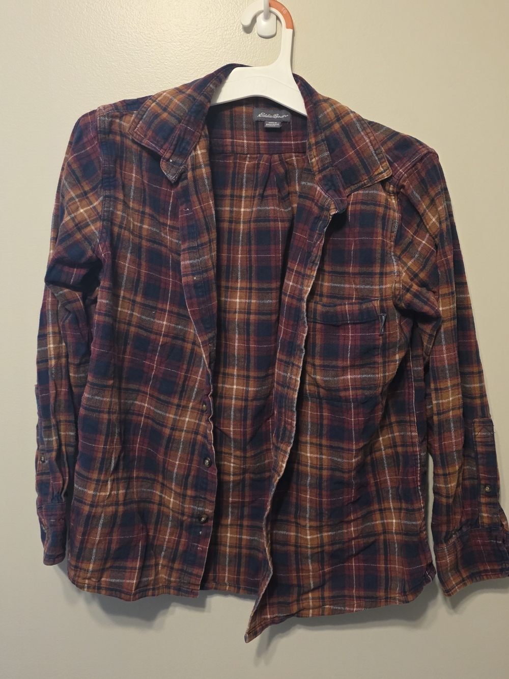 Eddie Bauer Plaid Shirt Jacket in Rust and Navy